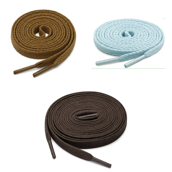 GRAH SANGRAH® 3 Pair (1 Pair Per Single Color) Flat Shoe Lace For Running, Sport Or Gym Shoelace - 150 CM, Light Brown_ Moon Light_ Dark Brown