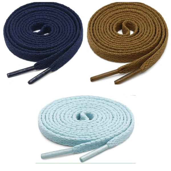 GRAH SANGRAH® 3 Pair (1 Pair Per Single Color) Flat Shoe Lace For Running, Sport Or Gym Shoelace - 150 CM, Light Brown_ Moon Light_ Navy