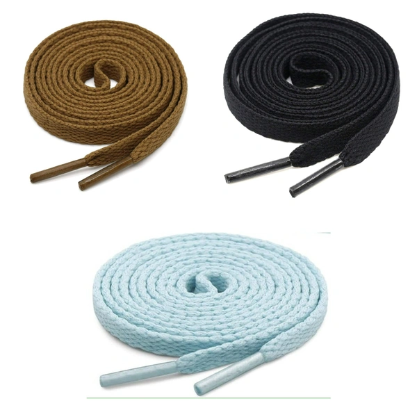 GRAH SANGRAH® 3 Pair (1 Pair Per Single Color) Flat Shoe Lace For Running, Sport Or Gym Shoelace - 150 CM, Light Brown_ Moonlight_ Black