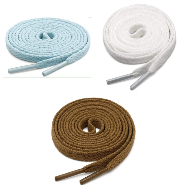 GRAH SANGRAH® 3 Pair (1 Pair Per Single Color) Flat Shoe Lace For Running, Sport Or Gym Shoelace - 150 CM, Light Brown-Moon Light-White