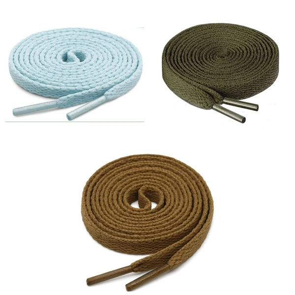 GRAH SANGRAH® 3 Pair (1 Pair Per Single Color) Flat Shoe Lace For Running, Sport Or Gym Shoelace - 150 CM, Light Brown_ Moon Light_ Army Green