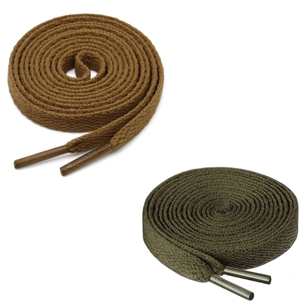 GRAH SANGRAH® (2 Pair) Flat Shoe Lace For Running, Sport Or Gym Shoelace - 120 CM, Light Brown-Army Green
