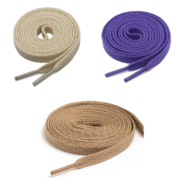 GRAH SANGRAH® 3 Pair (1 Pair Per Single Color) Flat Shoe Lace For Running, Sport Or Gym Shoelace - 120 CM, Beige-Purple-Cream