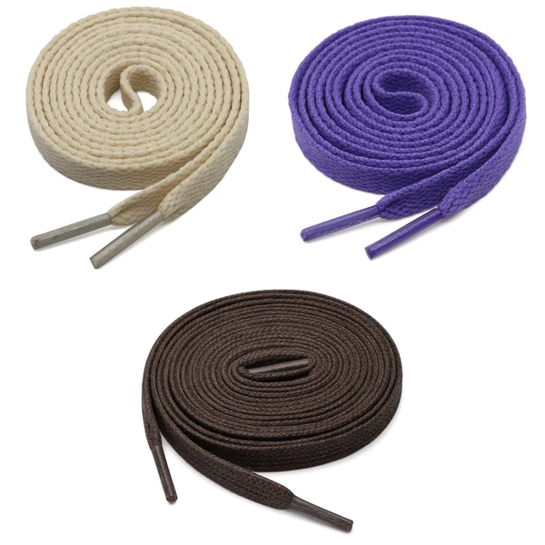 GRAH SANGRAH® 3 Pair (1 Pair Per Single Color) Flat Shoe Lace For Running, Sport Or Gym Shoelace - 150 CM, Beige-Purple-Dark Brown