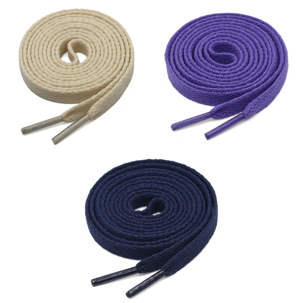GRAH SANGRAH® 3 Pair (1 Pair Per Single Color) Flat Shoe Lace For Running, Sport Or Gym Shoelace - 120 CM, Beige-Purple-Navy