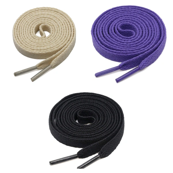 GRAH SANGRAH® 3 Pair (1 Pair Per Single Color) Flat Shoe Lace For Running, Sport Or Gym Shoelace - 120 CM, Beige-Purple-Black
