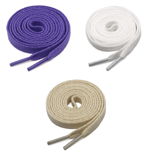GRAH SANGRAH® 3 Pair (1 Pair Per Single Color) Flat Shoe Lace For Running, Sport Or Gym Shoelace - 150 CM, Purple-White-Beige