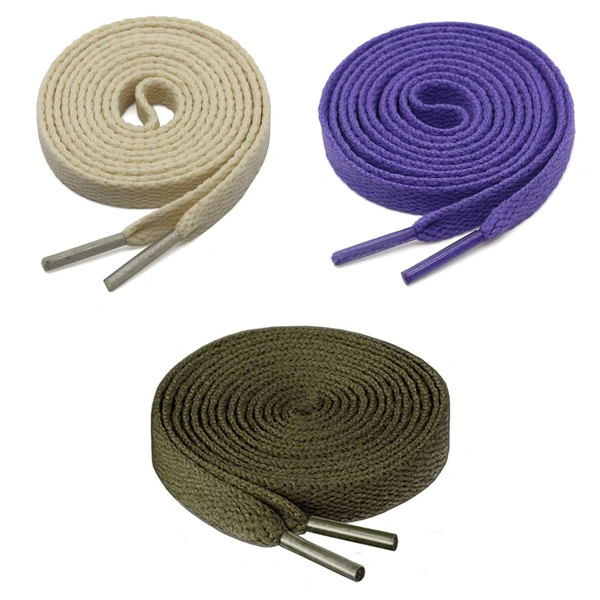 GRAH SANGRAH® 3 Pair (1 Pair Per Single Color) Flat Shoe Lace For Running, Sport Or Gym Shoelace - 120 CM, Off White_ Purple_ Army Green