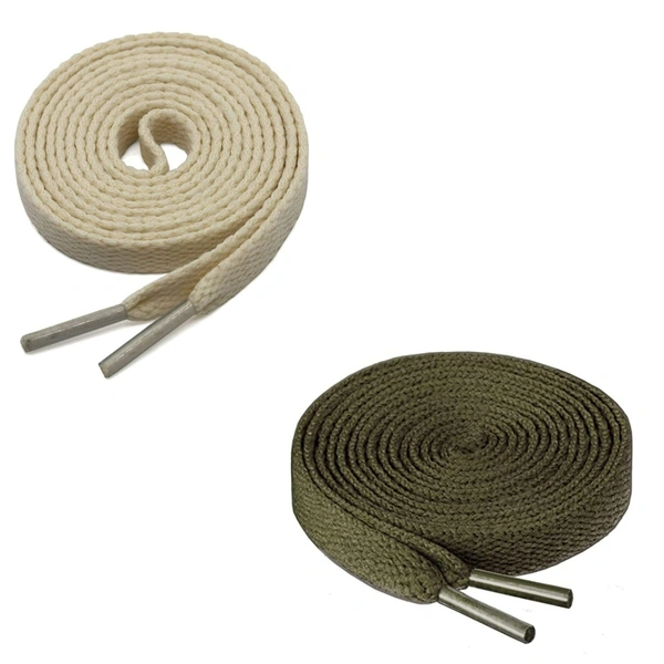 GRAH SANGRAH® (2 Pair) Flat Shoe Lace For Running, Sport Or Gym Shoelace - 150 CM, Off White_ Army Green