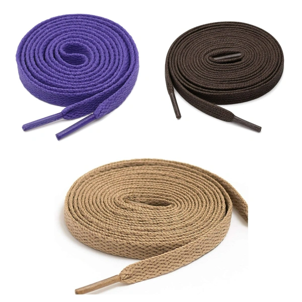 GRAH SANGRAH® 3 Pair (1 Pair Per Single Color) Flat Shoe Lace For Running, Sport Or Gym Shoelace - 120 CM, Purple _ Cream _ Dark Brown
