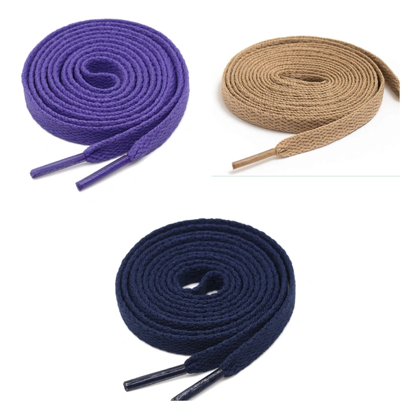 GRAH SANGRAH® 3 Pair (1 Pair Per Single Color) Flat Shoe Lace For Running, Sport Or Gym Shoelace - 120 CM, Purple-Cream-Navy