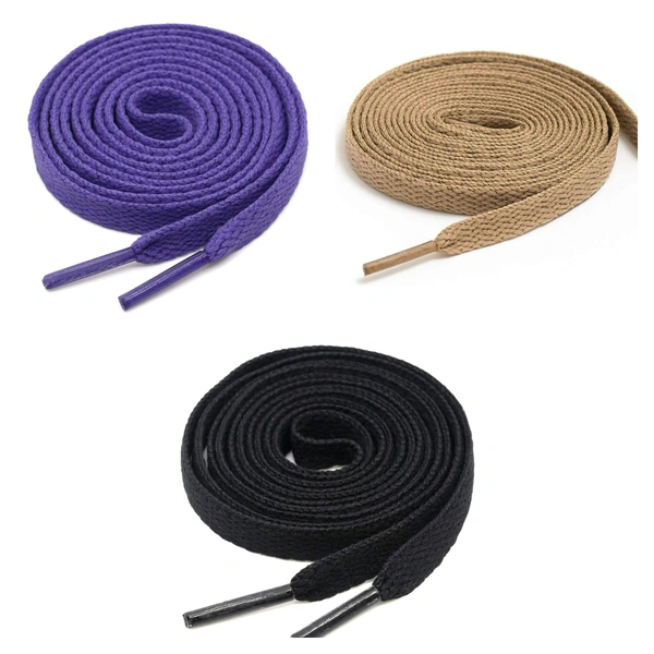 GRAH SANGRAH® 3 Pair (1 Pair Per Single Color) Flat Shoe Lace For Running, Sport Or Gym Shoelace - 120 CM, Purple_ Cream_ Black