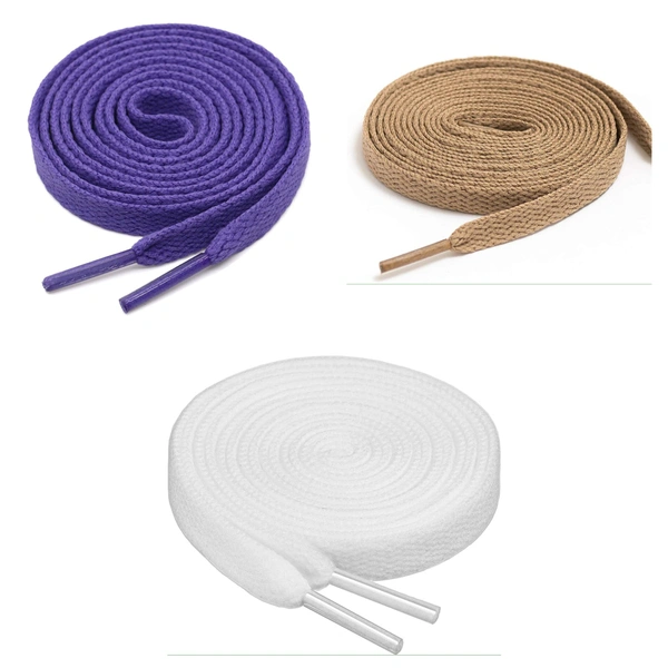 GRAH SANGRAH® 3 Pair (1 Pair Per Single Color) Flat Shoe Lace For Running, Sport Or Gym Shoelace - 120 CM, Purple-Cream-White