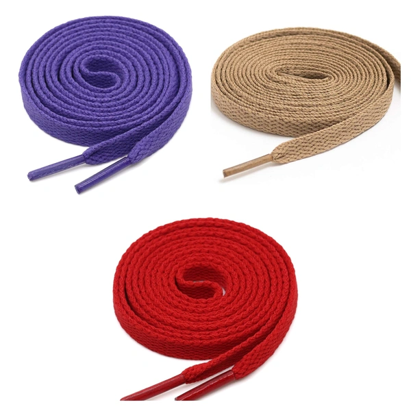 GRAH SANGRAH® 3 Pair (1 Pair Per Single Color) Flat Shoe Lace For Running, Sport Or Gym Shoelace - 120 CM, Purple-Cream-Red
