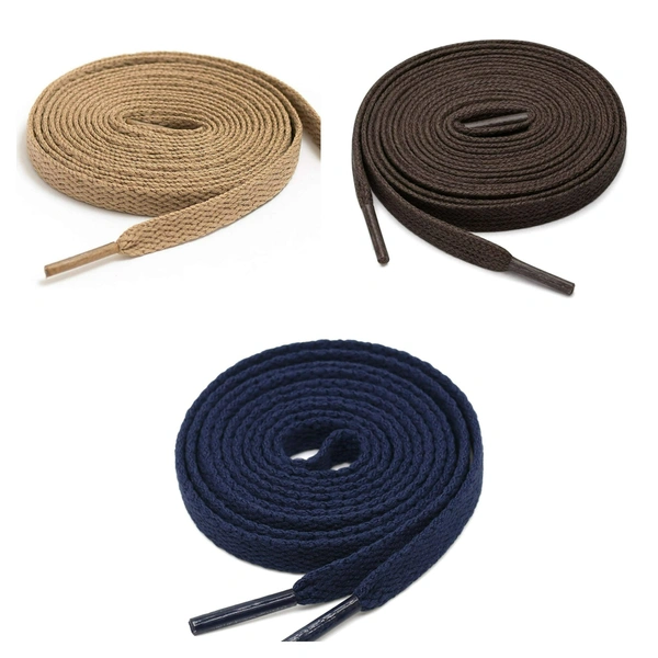 GRAH SANGRAH® 3 Pair (1 Pair Per Single Color) Flat Shoe Lace For Running, Sport Or Gym Shoelace - 120 CM, Cream_ Dark Brown_ Navy
