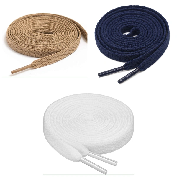 GRAH SANGRAH® 3 Pair (1 Pair Per Single Color) Flat Shoe Lace For Running, Sport Or Gym Shoelace - 150 CM, Cream-Navy-White