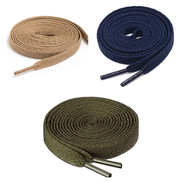 GRAH SANGRAH® 3 Pair (1 Pair Per Single Color) Flat Shoe Lace For Running, Sport Or Gym Shoelace - 150 CM, Cream-Navy-Army Green