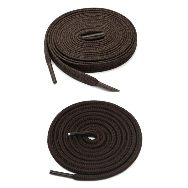 GRAH SANGRAH® 1 Pair FLAT | 1 Pair Round | Unisex Shoe Lace for Running, Sport or Gym Shoelace - 120 CM, Dark Brown