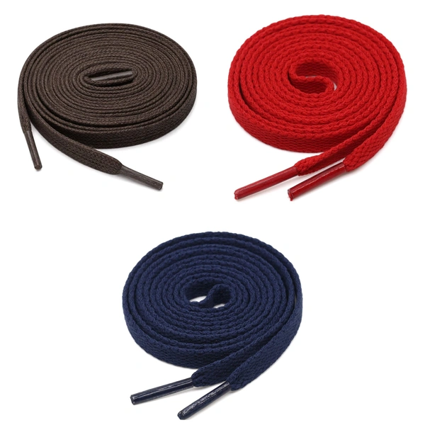 GRAH SANGRAH® 3 Pair (1 Pair Per Single Color) Flat Shoe Lace For Running, Sport Or Gym Shoelace - 120 CM, Dark Brown-Red-Navy
