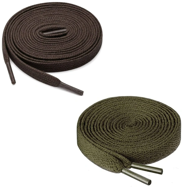 GRAH SANGRAH® (2 Pair) Flat Shoe Lace For Running, Sport Or Gym Shoelace - 150 CM, Dark Brown_ Army Green