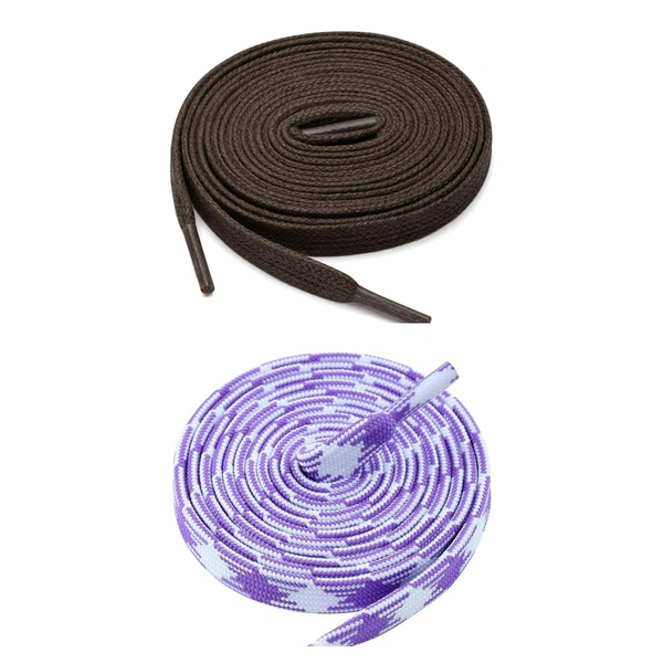 GRAH SANGRAH Flat Shoelace | 2 Pair (1 Pair Per Single Color) Unisex Shoelaces for Sport, Running Casual Shoes. - 120 CM, Dark Brown_ Purple