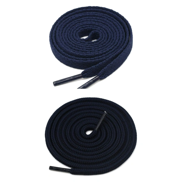 GRAH SANGRAH® 1 Pair FLAT | 1 Pair Round | Unisex Shoe Lace for Running, Sport or Gym Shoelace - 120 CM, Navy