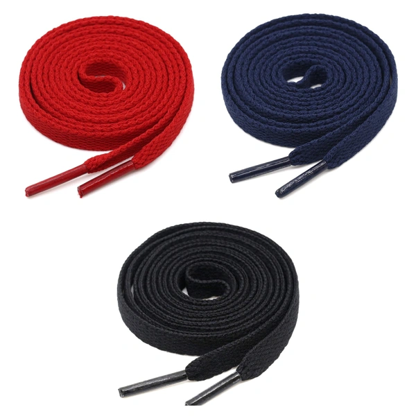 GRAH SANGRAH® 3 Pair (1 Pair Per Single Color) Flat Shoe Lace For Running, Sport Or Gym Shoelace - 120 CM, Navy- Black- Red