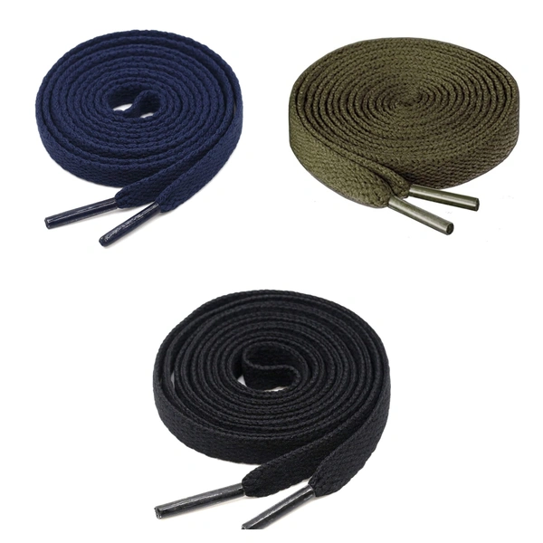 GRAH SANGRAH® 3 Pair (1 Pair Per Single Color) Flat Shoe Lace For Running, Sport Or Gym Shoelace - 120 CM, Navy-Black-Army Green