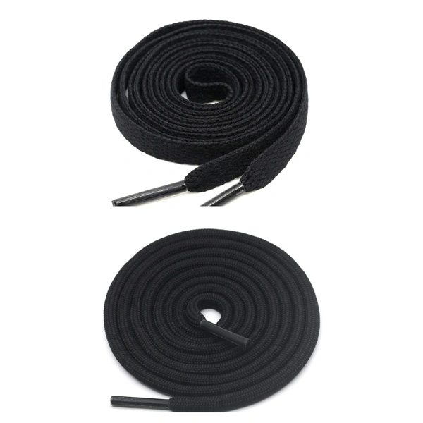 GRAH SANGRAH® 1 Pair FLAT | 1 Pair Round | Unisex Shoe Lace for Running, Sport or Gym Shoelace - 120 CM, Black