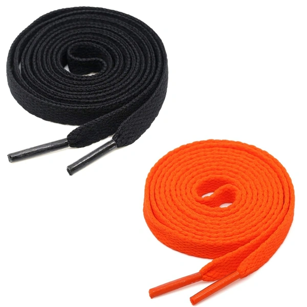 GRAH SANGRAH® (2 Pair) Flat Shoe Lace For Running, Sport Or Gym Shoelace - 150 CM, Black_ Orange
