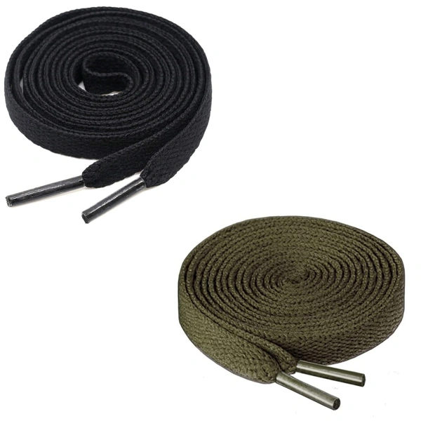 GRAH SANGRAH® (2 Pair) Flat Shoe Lace For Running, Sport Or Gym Shoelace - 120 CM, Black-Army Green