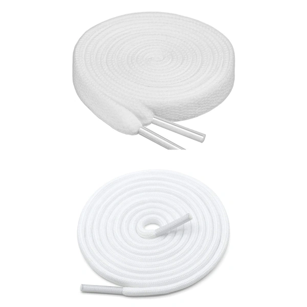 GRAH SANGRAH® 1 Pair FLAT | 1 Pair Round | Unisex Shoe Lace for Running, Sport or Gym Shoelace - 120 CM, White