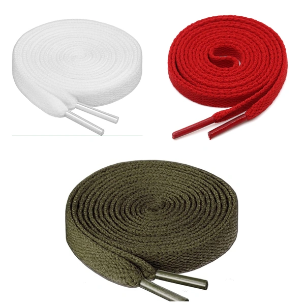 GRAH SANGRAH® 3 Pair (1 Pair Per Single Color) Flat Shoe Lace For Running, Sport Or Gym Shoelace - 120 CM, WHT-RED-Army GRN
