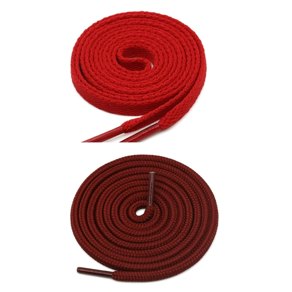 GRAH SANGRAH® 1 Pair FLAT | 1 Pair Round | Unisex Shoe Lace for Running, Sport or Gym Shoelace - 120 CM, Red_ Marron