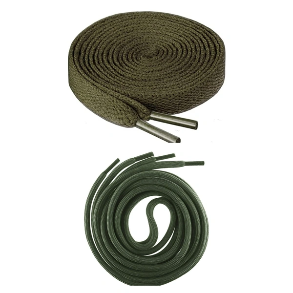GRAH SANGRAH® 1 Pair FLAT | 1 Pair Round | Unisex Shoe Lace for Running, Sport or Gym Shoelace - 120 CM, Army Green