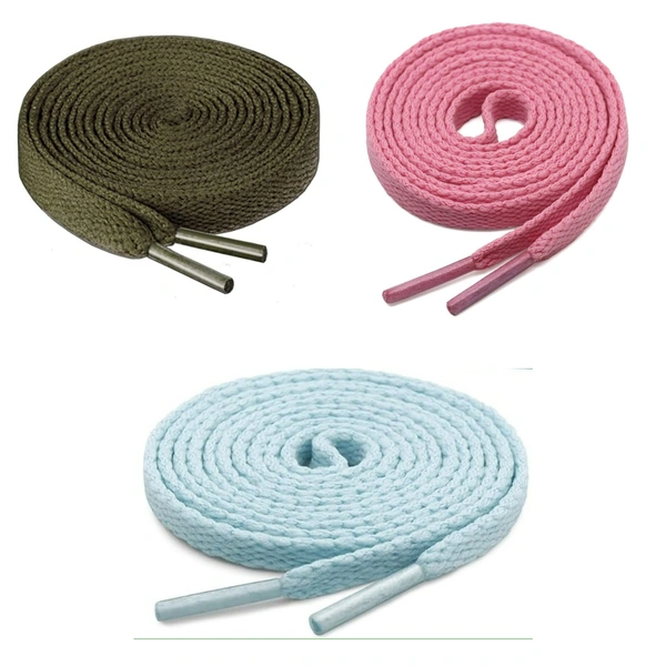GRAH SANGRAH® 3 Pair (1 Pair Per Single Color) Flat Shoe Lace For Running, Sport Or Gym Shoelace - 150 CM, Army Green_ Pink_ Moon Light