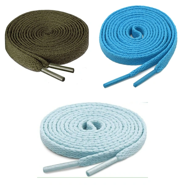 GRAH SANGRAH® 3 Pair (1 Pair Per Single Color) Flat Shoe Lace For Running, Sport Or Gym Shoelace - 120 CM, Army Green _Sky _ Moonlight