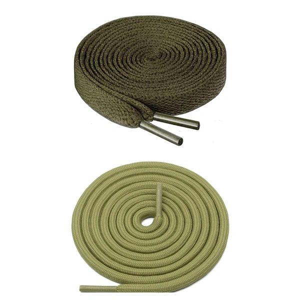 GRAH SANGRAH® 1 Pair FLAT | 1 Pair Round | Unisex Shoe Lace for Running, Sport or Gym Shoelace - 120 CM, Olive_ Army Green