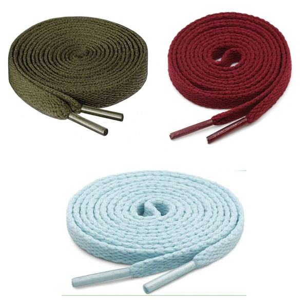 GRAH SANGRAH® 3 Pair (1 Pair Per Single Color) Flat Shoe Lace For Running, Sport Or Gym Shoelace - 120 CM, Army Green_ Maroon_ Moonlight