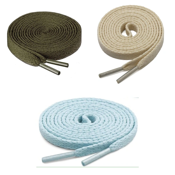 GRAH SANGRAH® 3 Pair (1 Pair Per Single Color) Flat Shoe Lace For Running, Sport Or Gym Shoelace - 150 CM, Army Green-Beige-Moon Light