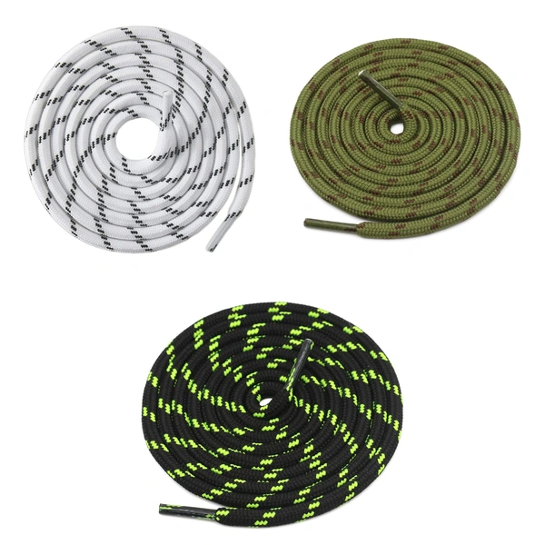 GRAH SANGRAH® (3 Pair) (1 Pair Per Single Color) Shoes Laces Athletic Shoelaces For Sport/Running Shoes Shoe Strings - 120 CM, White_Army Green_Black Fluorescent