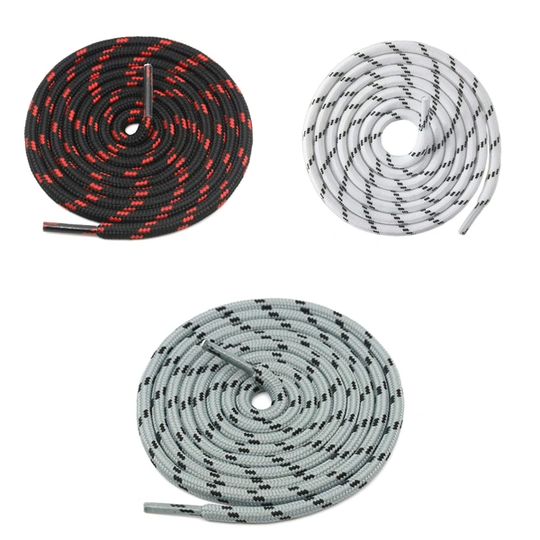 GRAH SANGRAH® (3 Pair) (1 Pair Per Single Color) Shoes Laces Athletic Shoelaces For Sport/Running Shoes Shoe Strings - 120 CM, White Black / Black Red / Grey Black