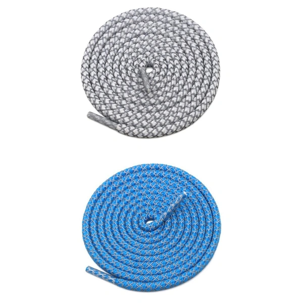 GRAH SANGRAH® 2 Pair (1 Pair Per Single Color) Round Shoelaces For Sport, Running Casual Shoes Laces - 120 CM, White-Blue