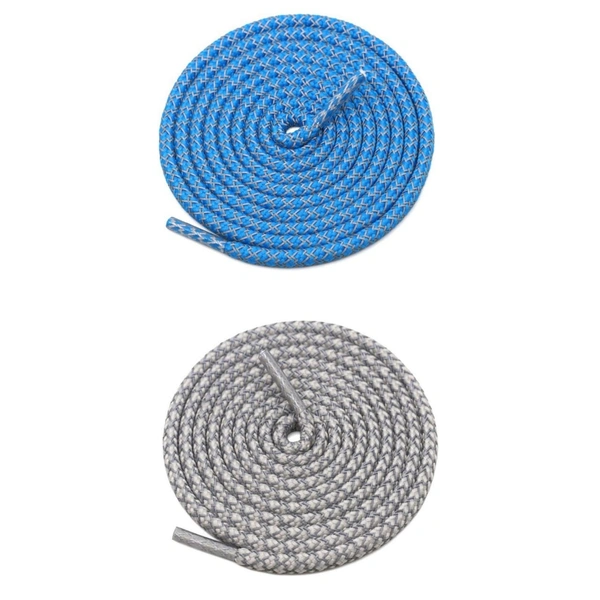 GRAH SANGRAH® 2 Pair (1 Pair Per Single Color) Round Shoelaces For Sport, Running Casual Shoes Laces - 120 CM, Blue-Grey