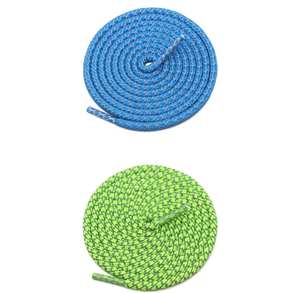 GRAH SANGRAH® 2 Pair (1 Pair Per Single Color) Round Shoelaces For Sport, Running Casual Shoes Laces - 120 CM, Blue-Fluorescent