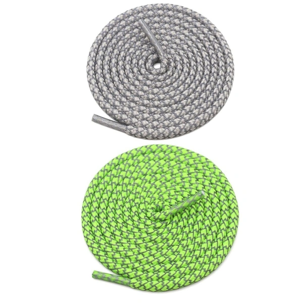 GRAH SANGRAH® 2 Pair (1 Pair Per Single Color) Round Shoelaces For Sport, Running Casual Shoes Laces - 120 CM, Grey-Fluorescent