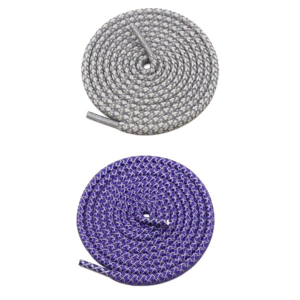 GRAH SANGRAH® 2 Pair (1 Pair Per Single Color) Round Shoelaces For Sport, Running Casual Shoes Laces - 120 CM, Grey-Purple