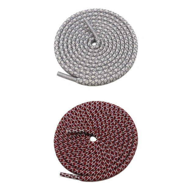 GRAH SANGRAH® 2 Pair (1 Pair Per Single Color) Round Shoelaces For Sport, Running Casual Shoes Laces - 120 CM, Grey-Maroon