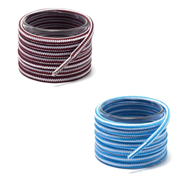 GRAH SANGRAH® (2 Pair Round Boot Laces Running, Sports, Gym, Casual Dual Coloured Striped Shoe Lace - 120 CM, Maroon White/Sky White