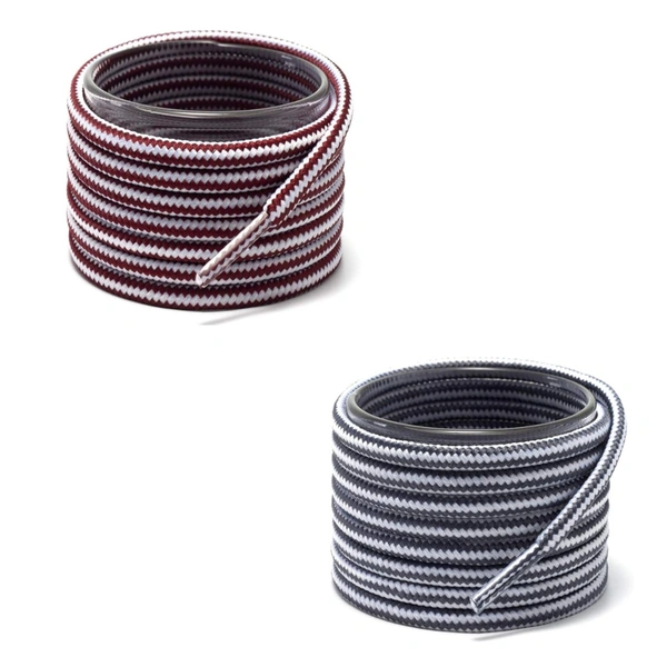 GRAH SANGRAH® (2 Pair Round Boot Laces Running, Sports, Gym, Casual Dual Coloured Striped Shoe Lace - 120 CM, Maroon White / White Grey
